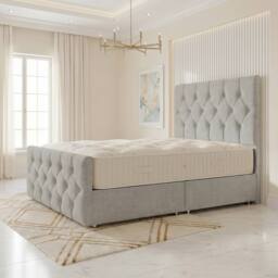 "Somnior Ziggy Linen Divan Bed Mattress No Draw 54"" Headboard & 22"" Footboard in Light Grey - Size: Small Single" - thumbnail 1