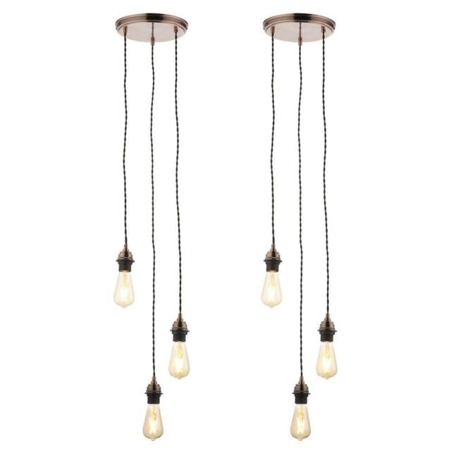 First Choice Lighting Set of 2 Antique Copper Vintage Braided Cable 3 Light Pendant Sets - image 1