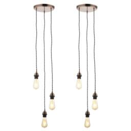 First Choice Lighting Set of 2 Antique Copper Vintage Braided Cable 3 Light Pendant Sets - thumbnail 1