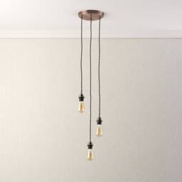 First Choice Lighting Set of 2 Antique Copper Vintage Braided Cable 3 Light Pendant Sets - thumbnail 3