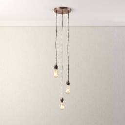 First Choice Lighting Set of 2 Antique Copper Vintage Braided Cable 3 Light Pendant Sets - thumbnail 2