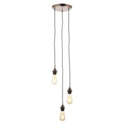 First Choice Lighting Set of 2 Antique Copper Vintage Braided Cable 3 Light Pendant Sets - thumbnail 4