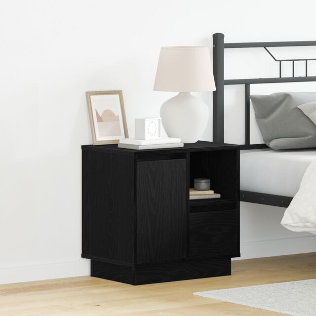 Berkfield Home Bedside Cabinet with LED Black Oak 50x34, 5x50 cm - image 1