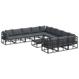 Berkfield Home Garden Sofa Set with Cushion with Pillow 12 pcs Black Aluminium - thumbnail 3