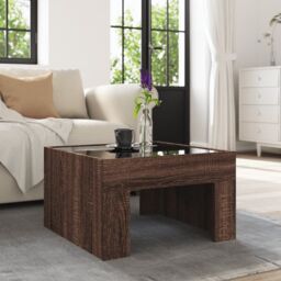 Berkfield Home Coffee Table with Infinity LED Brown Oak 50x50x30 cm - Size: 50 x 50 x 30 cm - thumbnail 4