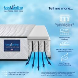 Bedzonline 4FT Hydro Pocket Spring Memory Mattress with Cashmere-Infused Knitted Fabric & Hand-Tufted Finish in White - Size: Small Double - thumbnail 6