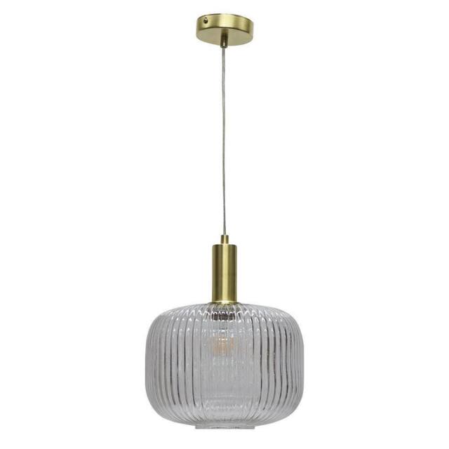 First Choice Lighting Batley Large - Clear Ribbed Glass Satin Brass Deco Pendant Fitting - image 1