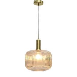 First Choice Lighting Batley Large - Clear Ribbed Glass Satin Brass Deco Pendant Fitting - thumbnail 2