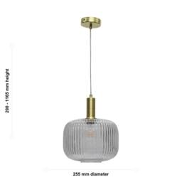 First Choice Lighting Batley Large - Clear Ribbed Glass Satin Brass Deco Pendant Fitting - thumbnail 5