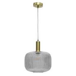 First Choice Lighting Batley Large - Clear Ribbed Glass Satin Brass Deco Pendant Fitting - thumbnail 1