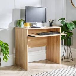 NESTLUNE Oak Effect Computer Desk PC Laptop Table in Natural - Size: 100 cm x 15 cm - thumbnail 1
