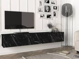 Vente-unique Wall - Mounted TV Unit With 3 Doors - Black Marble Effect - VIKILA - thumbnail 3
