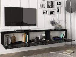 Vente-unique Wall - Mounted TV Unit With 3 Doors - Black Marble Effect - VIKILA - thumbnail 5