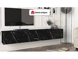 Vente-unique Wall - Mounted TV Unit With 3 Doors - Black Marble Effect - VIKILA - thumbnail 4