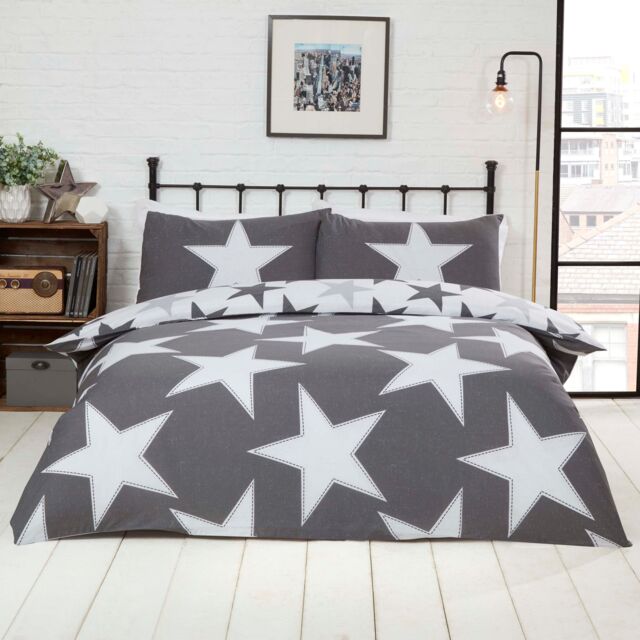 Rapport Home All Stars Polycotton Reversible Duvet Set with Pillowcase in Grey - Size: King - image 1