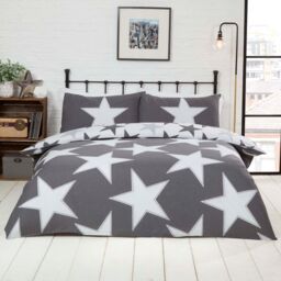 Rapport Home All Stars Polycotton Reversible Duvet Set with Pillowcase in Grey - Size: King - thumbnail 1