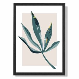 ARTZE Palm Leaf Teal & Green Mid Century Modern Framed Print SIZE: A2 with Black Frame - Size: A4 - thumbnail 1