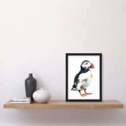 "Artery8 Single Cute Puffin Bird Watercolour Portrait Framed Art Print in White - Size: W12"" x H16""" - thumbnail 4