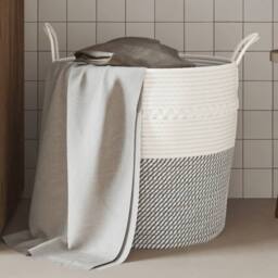 Berkfield Home Storage Basket Grey & White √ò43x38 cm Cotton - Size: 43x38 cm - thumbnail 2