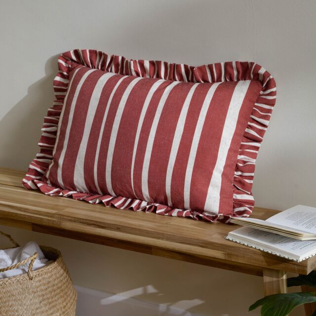 Furn Carmon Stripe Ruffle Cushion in Red - Size: 40 cm x 60 cm - image 1
