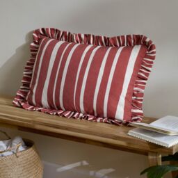 Furn Carmon Stripe Ruffle Cushion in Red - Size: 40 cm x 60 cm - thumbnail 1