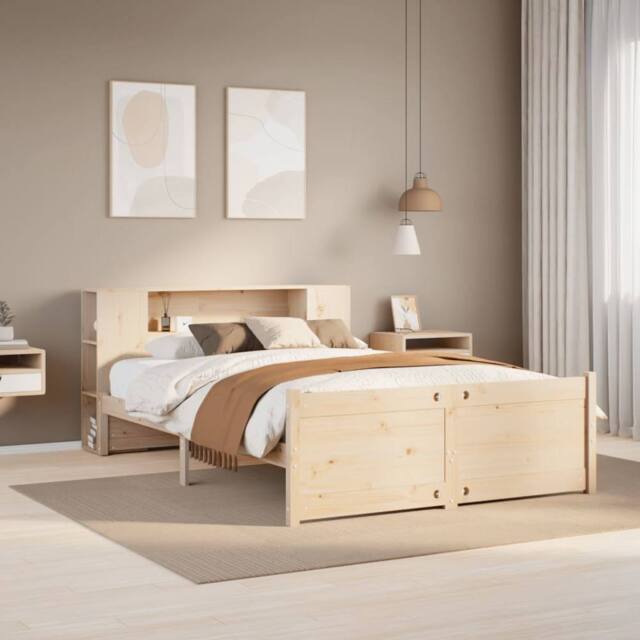 Berkfield Home Bookcase Bed without Mattress 135x190cm Double Solid Wood Pine in Natural - image 1