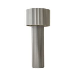 ValueLights Lenny Drum Shade Colour Drench Ribbed Fabric Midi Floor Lamp with Bulb in Stone - thumbnail 2