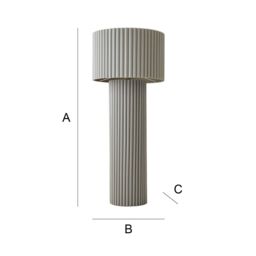 ValueLights Lenny Drum Shade Colour Drench Ribbed Fabric Midi Floor Lamp with Bulb in Stone - thumbnail 9