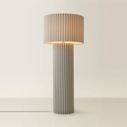 ValueLights Lenny Drum Shade Colour Drench Ribbed Fabric Midi Floor Lamp with Bulb in Stone - thumbnail 6