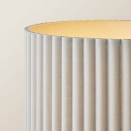 ValueLights Lenny Drum Shade Colour Drench Ribbed Fabric Midi Floor Lamp with Bulb in Stone - thumbnail 4