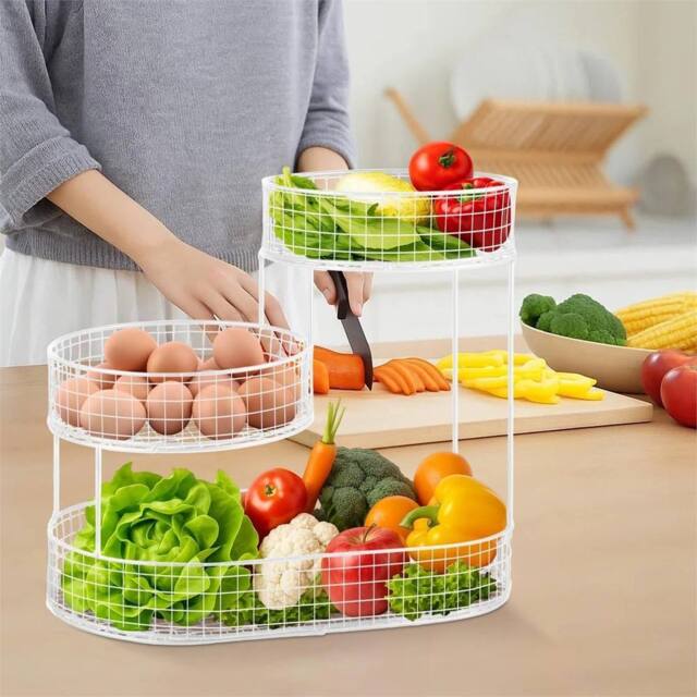 Nordara White Metal Space-Saving Fruit & Vegetable Storage Basket Rack - image 1