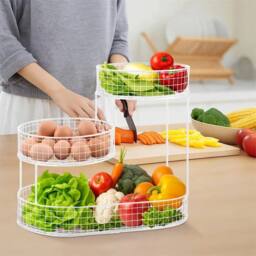 Nordara White Metal Space-Saving Fruit & Vegetable Storage Basket Rack