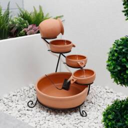 Gardenwize Solar Powered Cascading Terracotta Water Feature in Burnt Orange - thumbnail 3