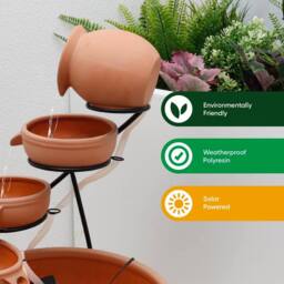 Gardenwize Solar Powered Cascading Terracotta Water Feature in Burnt Orange - thumbnail 4