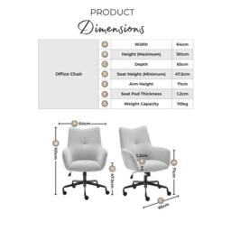FurnitureboxUK Sabine Grey Fabric Swivel Office Chair - thumbnail 9