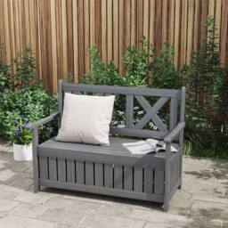 OUTSUNNY Wood Storage Garden Bench for Patio Outdoor Seating, Charcoal Grey in Dark Grey - thumbnail 1