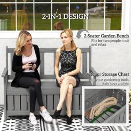 OUTSUNNY Wood Storage Garden Bench for Patio Outdoor Seating, Charcoal Grey in Dark Grey - thumbnail 4