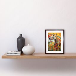 "Artery8 Wall Art Print Girls Bedroom Nursery Artwork Rainbow Horse With Flowers Bright Colourful Happy Artwork Framed 9X7 Inch - Size: W7"" x H9""" - thumbnail 2