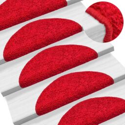 Berkfield Home Carpet Stair Treads 15 pcs Red 56x17x3 cm - Size: Medium - thumbnail 1
