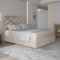 Casani Marden Upholstered Soft Velvet Beige Metal Designer Bed Frame in Cream - Size: Small Double - thumbnail 2