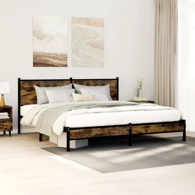 Berkfield Home Metal Bed Frame without Mattress Smoked Oak 180x200 cm Super King in Brown - image 1
