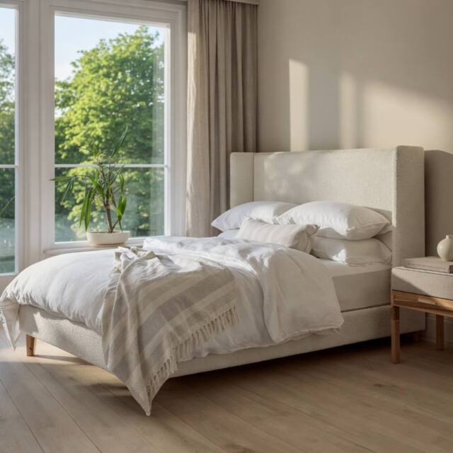 KDMD Balmer Boucle Upholstered Ivory Bed Frame - Size: Small Double - image 1