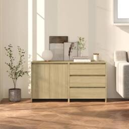 Berkfield Home Decorative 2 Piece Sideboard Sonoma Oak Engineered Wood in Beige - thumbnail 2