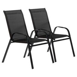Harbour Housewares Texteline Canvas Garden Chairs Pack of 2 in Black - thumbnail 1