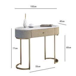 CARME HOME Romy Ivory Two-Tone Fabric Bouclé & Corduroy Dressing Table in Brown - thumbnail 4