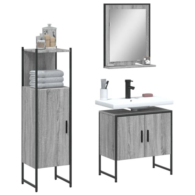 Berkfield Home 3 Piece Bathroom Cabinet Set Grey Sonoma Engineered Wood - image 1