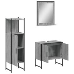 Berkfield Home 3 Piece Bathroom Cabinet Set Grey Sonoma Engineered Wood - thumbnail 5