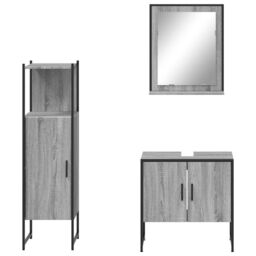 Berkfield Home 3 Piece Bathroom Cabinet Set Grey Sonoma Engineered Wood - thumbnail 6
