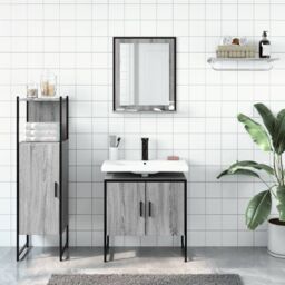 Berkfield Home 3 Piece Bathroom Cabinet Set Grey Sonoma Engineered Wood - thumbnail 3