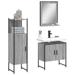 Berkfield Home 3 Piece Bathroom Cabinet Set Grey Sonoma Engineered Wood - thumbnail 1